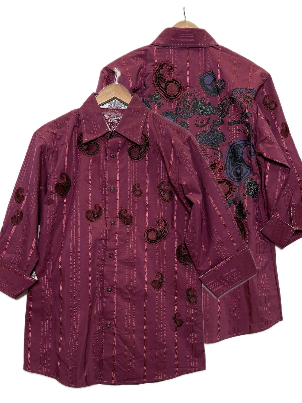 NWT El General Mens Embroidered Button Down Shirt Size M Paisley Applique